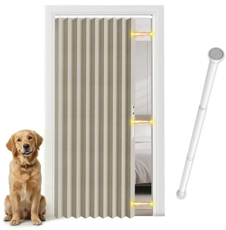 Jilron Türvorhang Blickdicht mit Stange, Magnetverschluss, Einfach Installieren ohne Bohren für Schlafzimmer(Cremeweiß-H198 x B182 cm) 1er-Pack