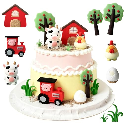 LIULINY 9 Stück Kuh Bauernhof Tortendeko, DIY Traktor Kuchen Deko | Kuh Tortendeko Bauernhof, für Baby Dusche, Kindergeburtstagstorte Partydekorationen, Dekorationen die Bauernhofparty