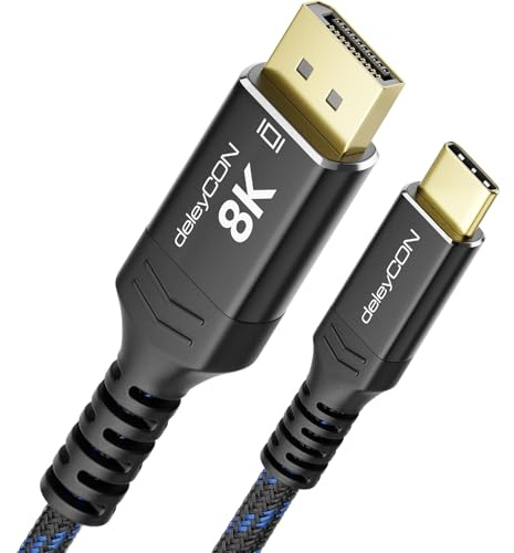 deleyCON 0,5m 8K USB-C vers DisplayPort Câble Court pour Moniteur (8K@60Hz / 4K@120Hz) Adaptateur, Thunderbolt 3/4, pour iPhone 17,16,15 Pro Max Air, MacBook, iPad Pro/Air, Galaxy S26 S25 S24 S23