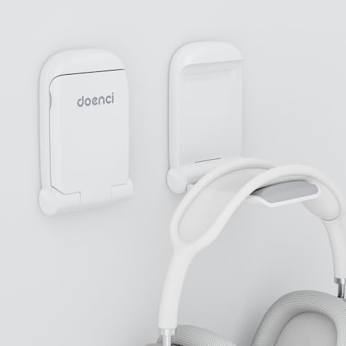 doenci Headphone Stand Hook for Desk - Foldable Headset Stand, 1-Pack | [Magnetic Closure] Adhesive Gaming Headset Holder with Silicone Pad, Headphone Hook for AirPods Max, Desk Accessories, White