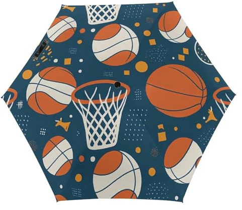 EXCXCG68M Basketball Balls And Hoop 5 Folding Umbrella With Uv Water Repellent Protection