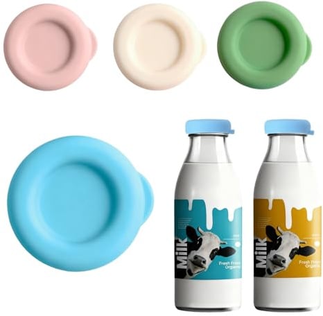 4 Pack Milk Bottle Tops, Reusable Silicone Lids for UK 1 Pint Glass Bottles, Leakproof Bottle Caps for Fresh Milk and Juice Storage