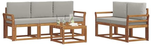 vidaXL Outdoor-Sofagarnitur mit Kissen 6 pcs Natürlich und Hellgrau, Outdoor-Sofa, modernes Modul-Design, Lounge-Set für Terrassen, strapazierfähige Gartenmöbel für den Outdoor-Komfort