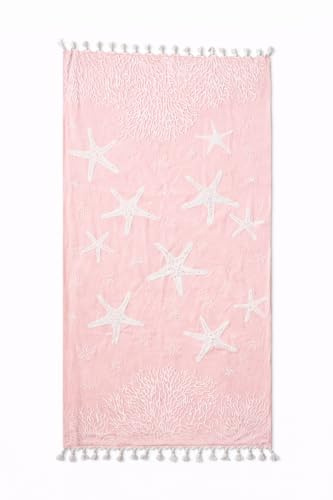 Kimbatex Textil Hogar Tienda Toalla de Playa Grande 86x165 cm 100% Algodón Egipcio – Suave, Absorbente y Resistente – Ideal Playa, Piscina y Vacaciones – Diseño Moderno Verano (Estrella Mar Rosa)