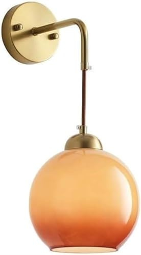SANBDDLYY Aplique de pared bola cristal naranja mediados siglo: lámpara latón antiguo para dormitorio, baño, sala estar y pasillo