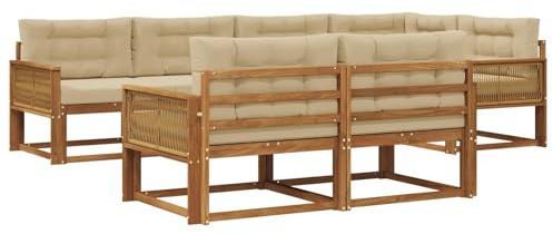 vidaXL Outdoor-Sofagarnitur mit Kissen 7 pcs Natur und Beige, Terrasse, modernes Outdoor-Möbelset, wetterfeste Garten-Sofa-Garnitur, Flexible Design-Sitzgelegenheiten aus Akazienholz