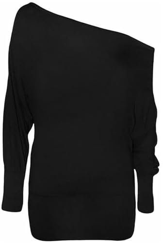 RIDDLED WITH STYLE New Ladies Off Shoulder Baggy Batwing Long Sleeve Womens Slouch Dress Tops Black