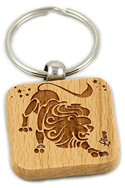 Sternzeichen-Schlüsselanhänger aus Natur-Holz mit hochwertiger Gravur inkl. Stabilem Schlüsselring - Löwe