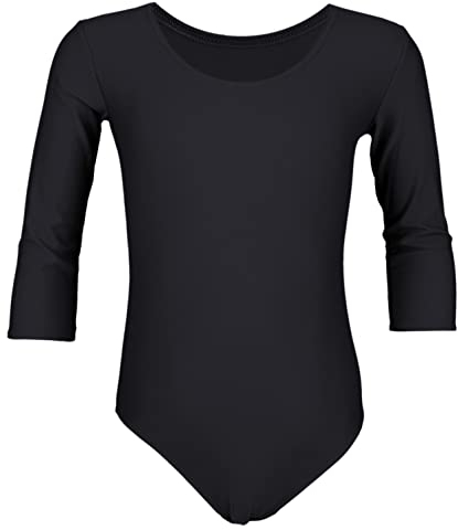 Aquarti Mädchen Ballett Trikot 3/4 Arm Gymnastik Ballettanzug, Farbe: Schwarz, Größe: 146