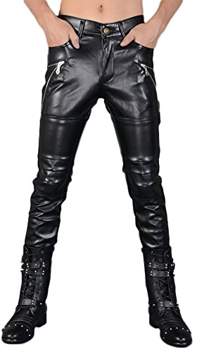 Idopy Herren Schwarze Skinny Faux Leder PU Hosen, Schwarz, W32 (Taille 82cm)