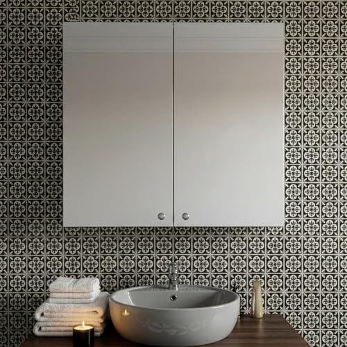 Croydex Carra 50 x 45cm White Bathroom Mirror Cabinet -No Assembly Required | Compact Ideal for Small Bathrooms | White Steel Carcass | 1 Fixed Shelf | Mirrored Doors with Pin Handle