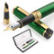 Dryden Designs Fountain Pen - Medium Nib 0.5mm & Fine Nib 0.38mm | Includes Luxury Box, 6 Ink Cartridges - 3 Black 3 Blue and Ink Refill Converter - Emerald Green