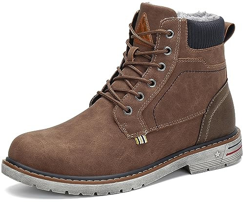 Mishansha Herren Winterschuhe Warm Gefüttert, Rutschfest & Wasserabweisend, Bequeme Winterstiefel Ohne Reißverschluss für Breite Füße, Klassische Winter Boots Braun 46 EU