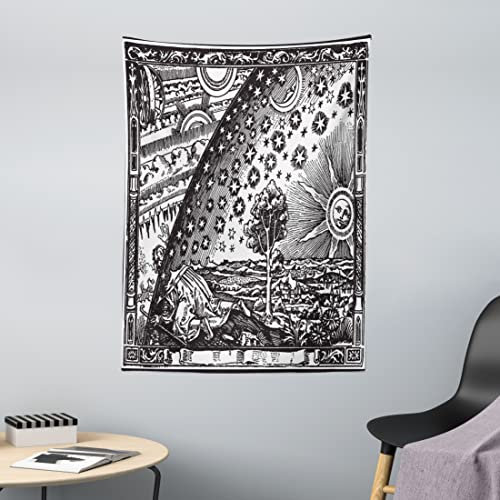 ABAKUHAUS Jahrgang Wandteppich, Mond Sonne Planeten Bild aus Weiches Mikrofaser Stoff Waschbar ohne Verblassen Digitaldruck, 110 x 150 cm, Anthrazit grau