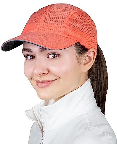 TrailHeads Cap Damen zum Joggen - Race Day Performance Cappy Frauen - Leichte & Schnell Trocknende Sport Cap Damen Sommer aus Mesh mit Reflektierendem Rand - Korallenrot