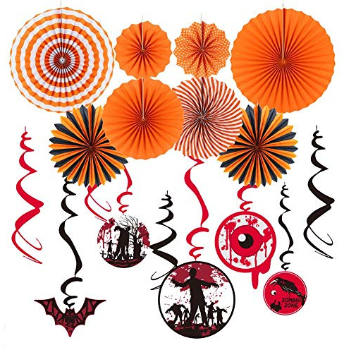 CTOBB 17 Teile/Satz Halloween Dekoration kit orange Verschiedene Papier windräder Hintergrund gespenstisch Decke hängen Folie wirbelt Halloween Party