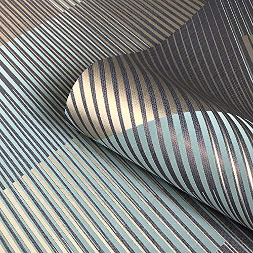 Geometric Stripes Teal Metallic Wallpaper Suede Effect Belgravia Decor Hoxton from Y�L