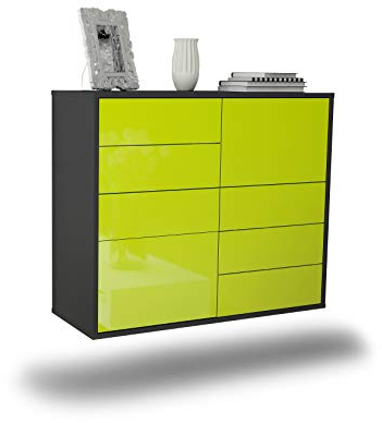 Dekati Sideboard Amarillo hängend (92x77x35cm) Korpus anthrazit matt - Front Hochglanz Grün - Push to Open