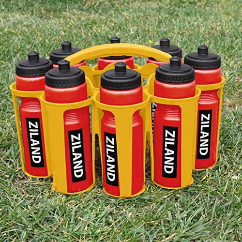 Ziland Academy Easy Squeeze Water Bottle Set - [8 x 700ml Bottles 1 x Carrier] [Choose Your Colour] Designed for Sport Teams (Red - Yellow Carrier)