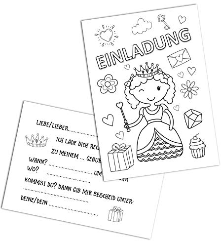 Nastami 5 Einladungskarten Kindergeburtstag zum Ausmalen Einladungen Kindergeburtstag Einladungskarten (Prinzessin zum Ausmalen)