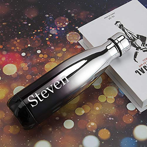 EDSG Personalised Engraved Insulated Water Bottle | Stainless Steel Water Bottle | Double Walled Drink Bottle Keep 12 Hours Hot & 24 Hours Cold 500ML | Vaccum Flask (Silver To Black)