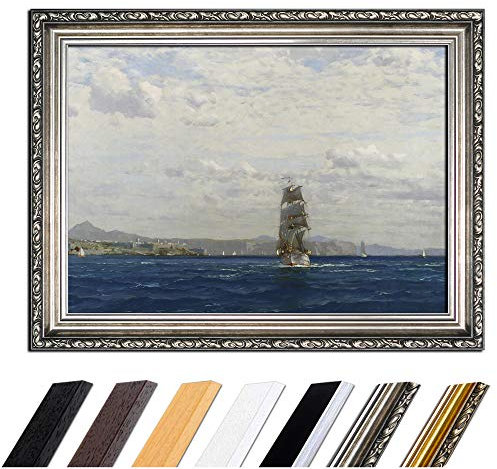 Bild mit Rahmen - Michael Zeno Diemer Kilitbahir Festung in den Dardenellen - Türkei 50x40 cm - Gerahmtes Leinwandbild Alte Meister - Antiker Rahmen Silber Barock, Klassisch