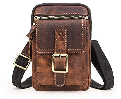 CONTACTS Echtes Leder Herren Kleine Messenger Taillentasche Gürteltasche Telefon Brieftasche Geldbörsenhalter für Sportcamping Wanderreisen (Dunkel braun)