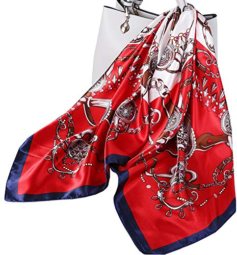 Ecroon Sciarpa Di Seta per Donna Grande Raso Quadrato Testa Collo Sciarpe Leggero Neckerchief Elegante Sciarpina (G, One size)