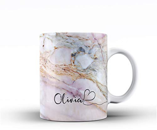 Personalised Marble Glitter Flowing Name with Heart Ceramic Mug - 8. Pink and Blue Colourful Marble Name