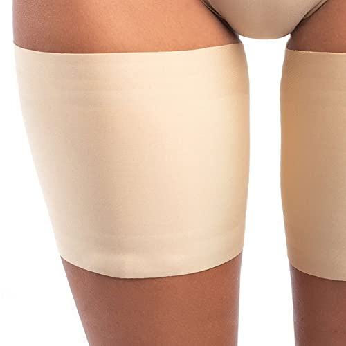 looksy Elastische Hellbeige berschenkelbänder Unisex Anti-Scheuern dehnbar verhindern Oberschenkel Reiben Satin gefüttert Protektor Anti-Rutsch-Silikon, Natural Gr. S