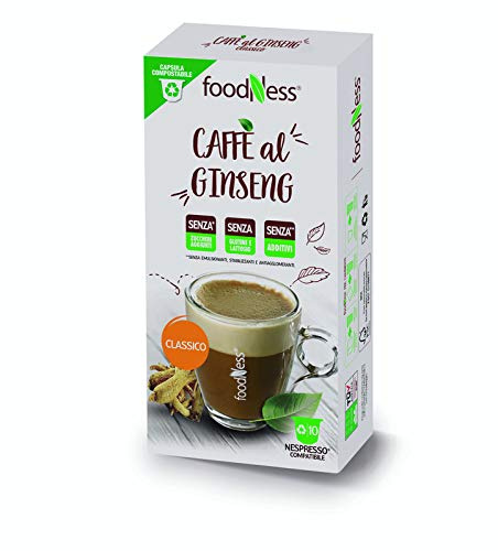 FoodNess - Capsula Caffè al ginseng classico compatibile con sistema nespresso senza glutine, lattosio e zuccheri aggiunti(3 box Tot. 30 capsule)