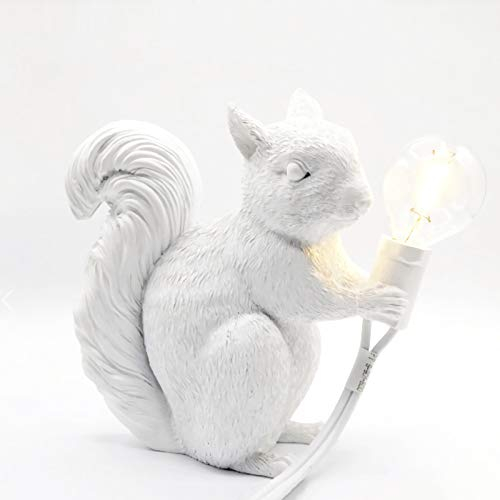 OOWOKS Tischlampe aus Kunstharz, Eichhörnchen, Schreibtischlampe, Vintage, Nachttischlampe, kreativ, E12, mit Schalter, Mini-Nachtlicht für Wohnzimmer, Schlafzimmer, Büro, Kinderzimmer, Weiß