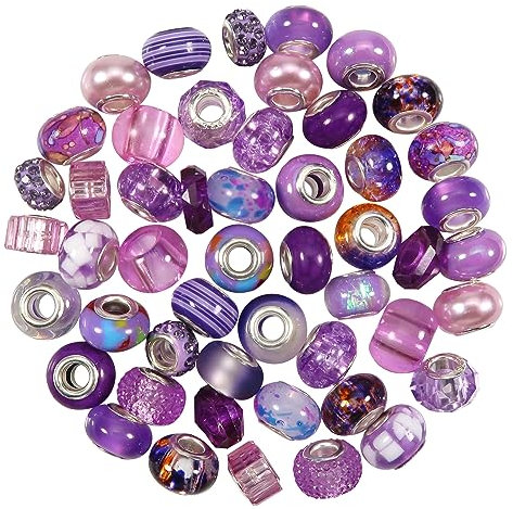 TOAOB 50pcs Femme Gros Trous Européen Perles de Plastique Breloques Environ 14mm x 10mm Violet Charms Beads pour Fabrication de Bijoux Bracelets Pendentifs Colliers