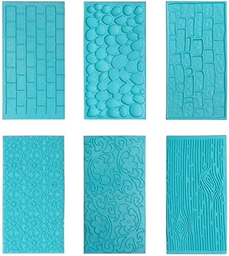 LATRAT Lot de 6 moules en silicone texturé mat pour décoration de gâteaux - Motif : écorce d'arbre - Brique - Bois - Pierre de tête - Galets et fleurs