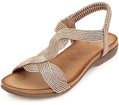 ZLZNX Sandalias Tejidas Cuerda de Cáñamo Sandalias Informales con Punta Abierta Zapatos de tacón Plano con Banda elástica de Color sólido para Mujer,C,CN37