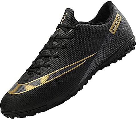 AOWENDI Football Boots Men's Breathable Turf Trainers Outdoor Cleats Professional Athletics Sneakers Teens Wear-Resistence Soccer Shoes Non-Slip Unisex Black 44, 9.5 UK