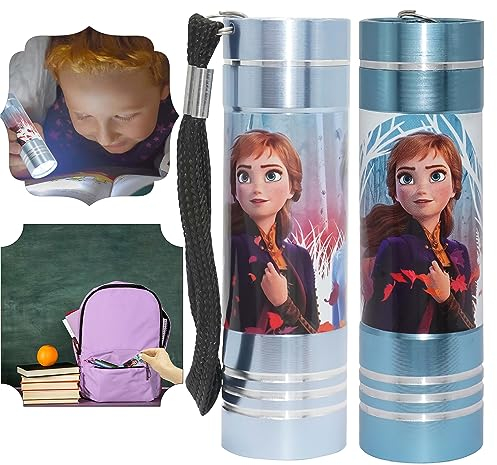 Lot de 2 petites lampes de poche LED La Reine des Neiges 8,7 cm super lumineuses avec 9 LED, veilleuse en aluminium pour enfants de 3 ans et plus