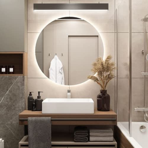 GOLD&CHROME UNIQUE DESIGN Espejo de Pared de Cristal Redondo, Ø50 cm, Tira de LED SMD 5630 Resistente al Agua, IP67, Color de luz fría, 18 W/m, a Prueba de Humedad, 2,2 kg, Dos Formas de alimentación