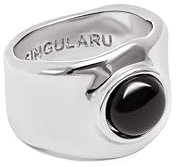 SINGULARU - Anillo My Onyx. Latón Macizo con Acabado Baño de Rodio y Piedra Onix. Joyas para Mujer. Talla 18