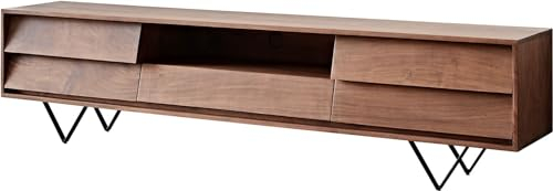 DELIFE TV-Board Eloi Akazie Braun 200x35 cm 2 Türen 1 Schublade V-Fuß Schwarz
