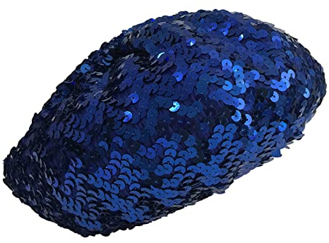 JK Home Pailletten-Barettmütze, glitzernd, glänzende Beanie-Mütze für Damen, Mädchen, Halloween, Festival, Party, Club, lustiges Kostüm, Stretch, Meerjungfrauen-Tanzmütze, blau, Einheitsgröße