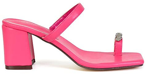 ESSEX GLAM Womens Low Block Heel Sandals Ladies Square Toe Diamante Slip On Sandals Size 3-8