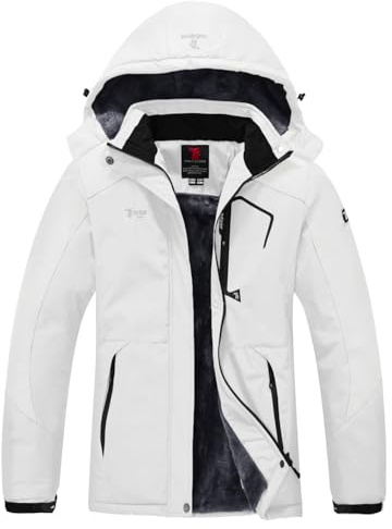 YSENTO Womens Waterproof Ski Jacket Winter Fleece Outdoor Mountain Jacket and Coat with Hood(White,XS)