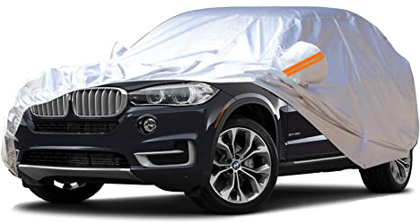 Autoabdeckung Wasserdicht Atmungsaktiv, Vollgarage Autoplane für Regen Sonne Staub Schutz, PKW Abdeckplane Wetterfest, Faltgarage für SUV Limousine und Kombi (2L(Für SUV bis 450cm))