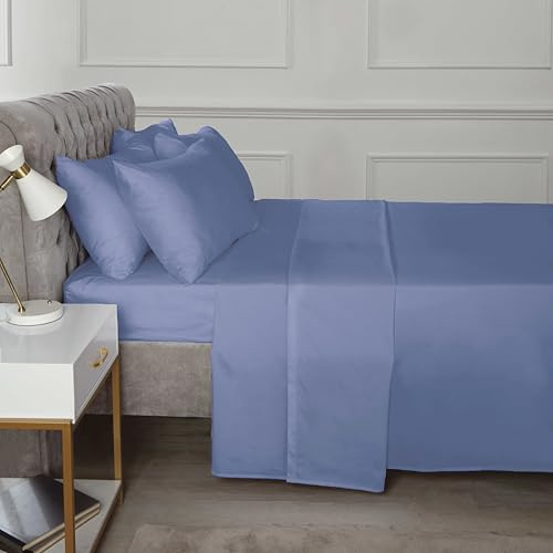 Rapport Home 16 Deep Flat Sheet 180TC Percale Sheet (Blue, Super King)