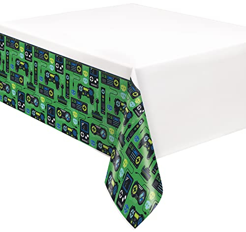 Unique 25213 Plastic Tablecloth-2.13 m x 1.37 m-Gamer Birthday Party-1 Count (Pack of 1), Multicolour