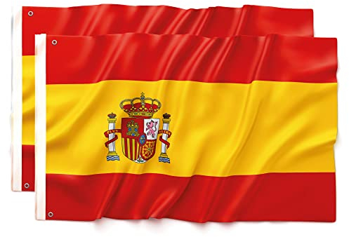 2 Bandera España 90 x 150 cm - ultra resistente, doble función con 2 ojales y trabilla para varilla, 2 bandera nacional española