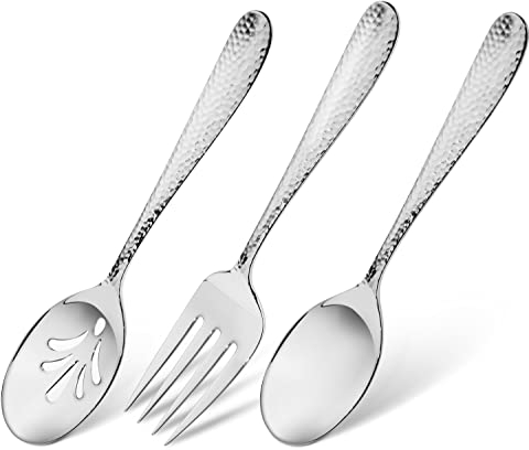 Hudson Essentials 9-teiliges Bergamo gehämmertes 18/10 Edelstahl Serviergabel & Servierlöffel Set – Besteck, Besteck
