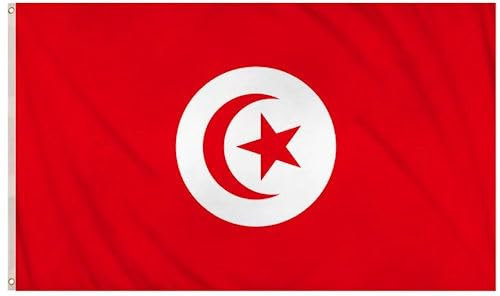 Grand drapeau de 152 x 91 cm – Drapeau national pour fête de la Coupe du monde de football, double couture et œillets métalliques (Tunisie)