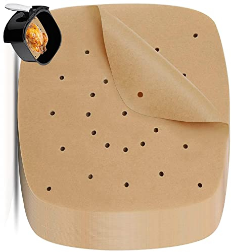 Luftfritteuse Pergamentpapier 100 Stück 21.6 cm perforiert Pergamentpapier als Unterlage für Bambusdämpfer Heißluftfritteuse Platz Backpapier Perforiertes Bambus Papier Dampfgarer Air Fryer Liners